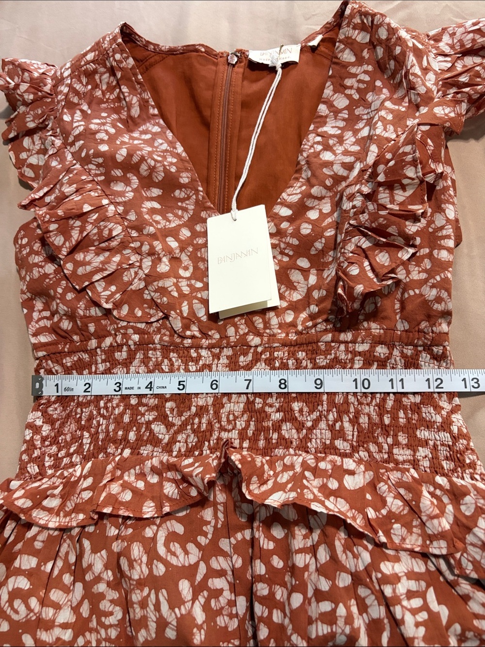 NWT Banjanan Rust Floral Ruffle Midi Dress - Picture 14 of 16